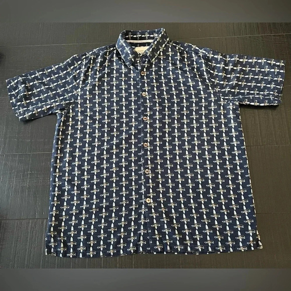 Island Republic Hawaiian Shirt Mens Large Blue Cars Silk Button Up - Picture 2 of 6